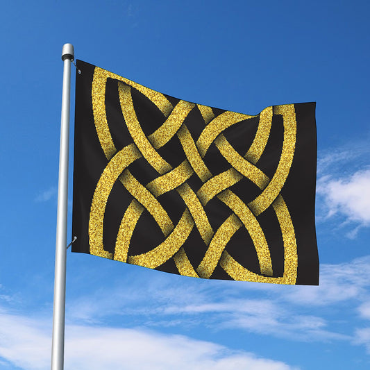 Gold Celtic Knot Symbol Print Polyester Flag