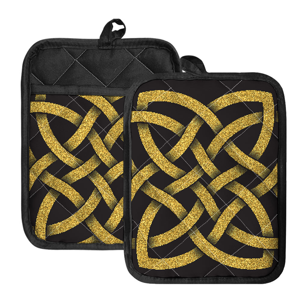 Gold Celtic Knot Symbol Print Pot Holders With Pocket