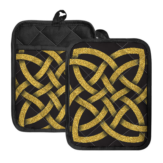 Gold Celtic Knot Symbol Print Pot Holders With Pocket