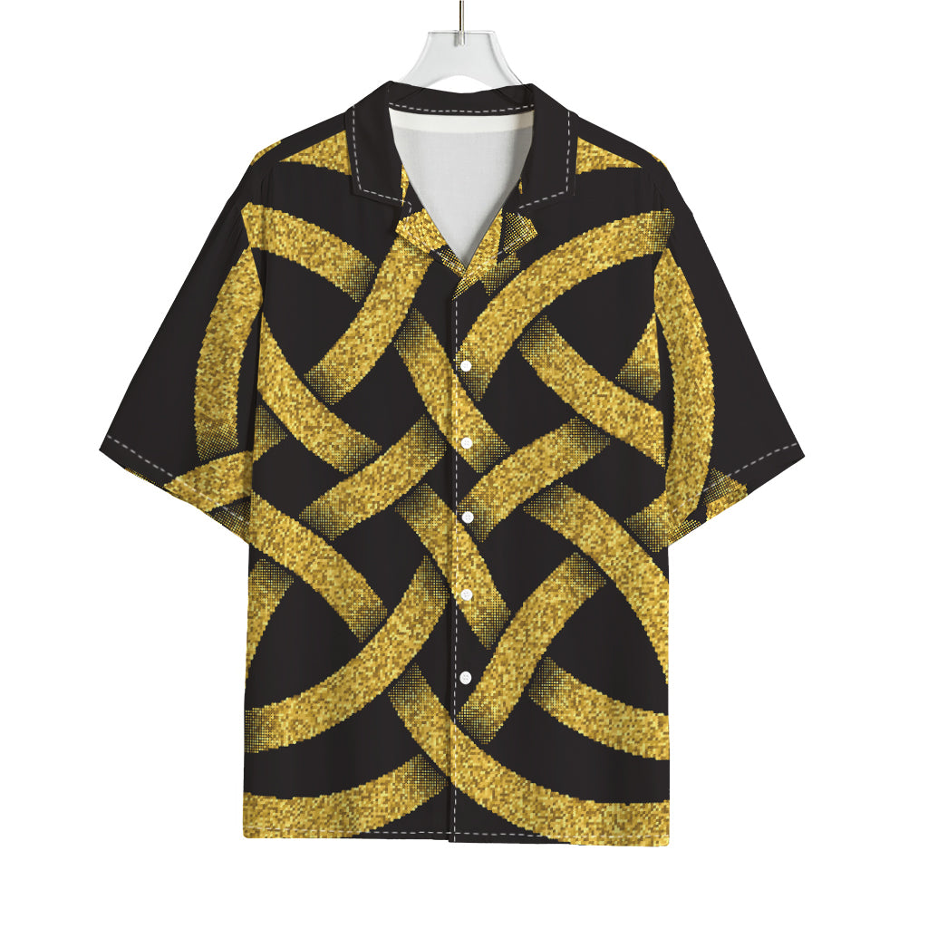 Gold Celtic Knot Symbol Print Rayon Hawaiian Shirt
