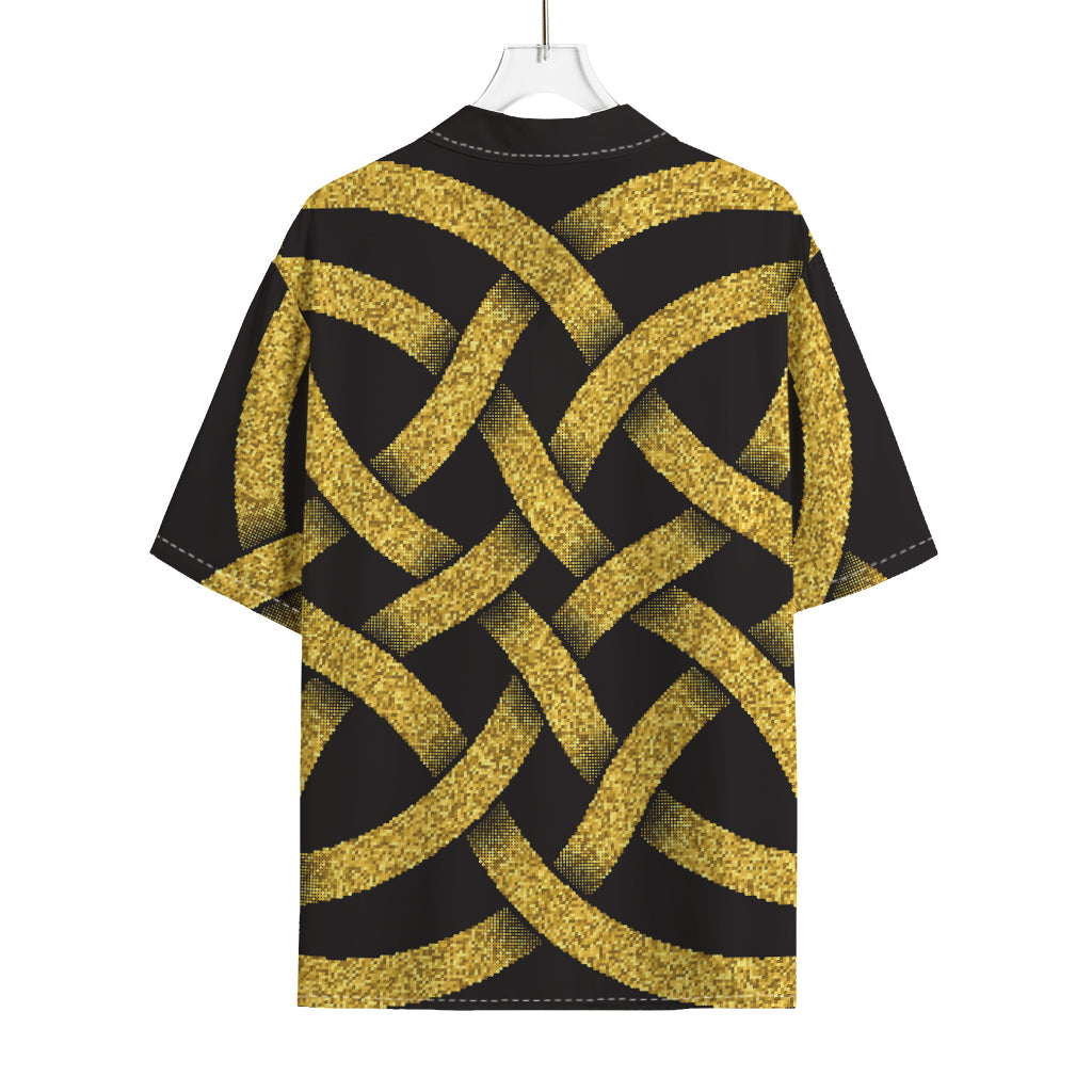Gold Celtic Knot Symbol Print Rayon Hawaiian Shirt