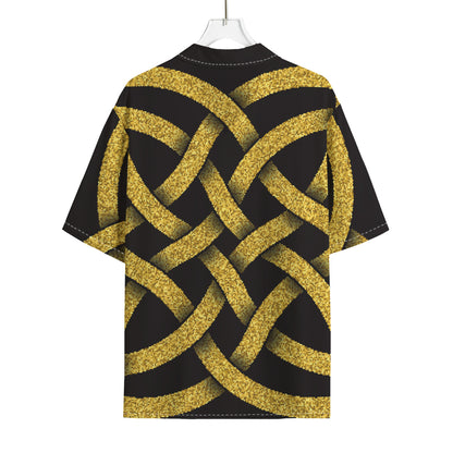Gold Celtic Knot Symbol Print Rayon Hawaiian Shirt