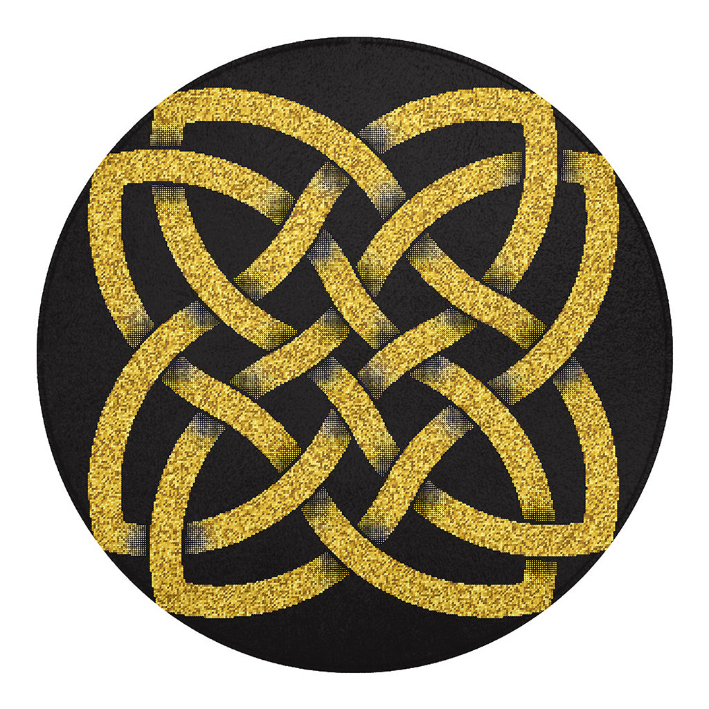 Gold Celtic Knot Symbol Print Round Blanket
