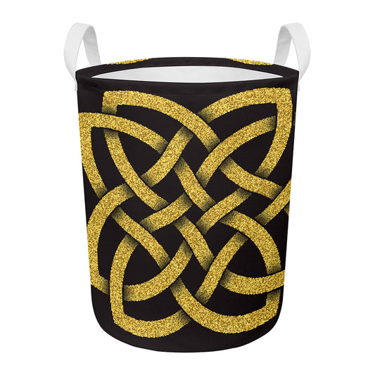 Gold Celtic Knot Symbol Print Round Laundry Basket