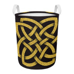 Gold Celtic Knot Symbol Print Round Laundry Basket