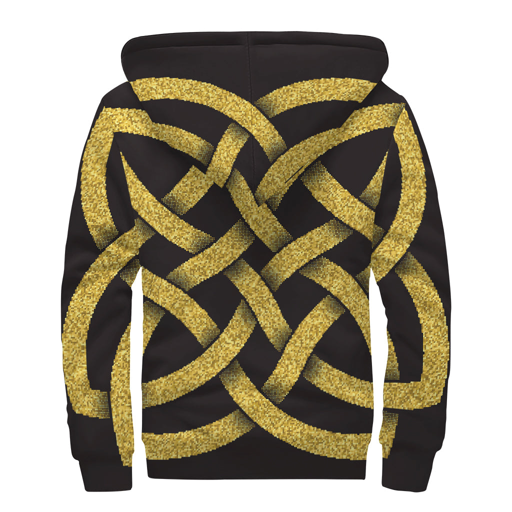 Gold Celtic Knot Symbol Print Sherpa Lined Zip Up Hoodie