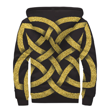 Gold Celtic Knot Symbol Print Sherpa Lined Zip Up Hoodie