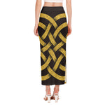 Gold Celtic Knot Symbol Print Side Slit Maxi Skirt