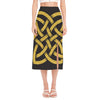 Gold Celtic Knot Symbol Print Side Slit Midi Skirt