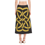 Gold Celtic Knot Symbol Print Side Slit Midi Skirt