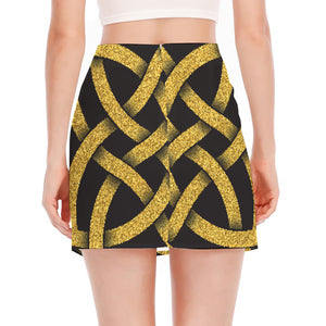 Gold Celtic Knot Symbol Print Side Slit Mini Skirt