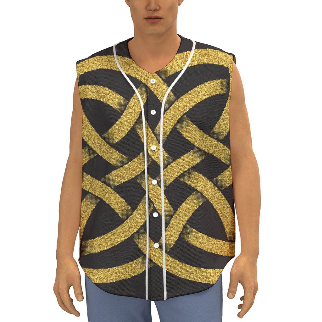 Gold Celtic Knot Symbol Print Sleeveless Baseball Jersey