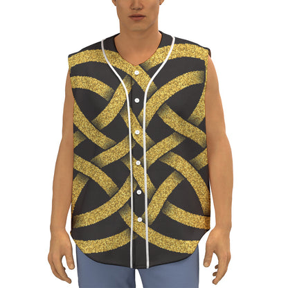 Gold Celtic Knot Symbol Print Sleeveless Baseball Jersey