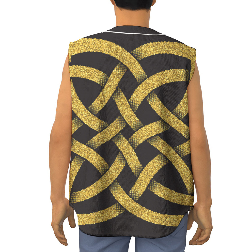 Gold Celtic Knot Symbol Print Sleeveless Baseball Jersey