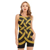 Gold Celtic Knot Symbol Print Sleeveless One Piece Swimsuit