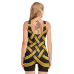 Gold Celtic Knot Symbol Print Sleeveless One Piece Swimsuit