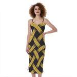 Gold Celtic Knot Symbol Print Slim Fit Midi Cami Dress