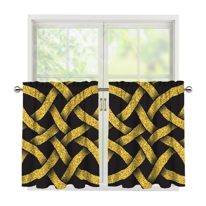 Gold Celtic Knot Symbol Print Tier Curtains