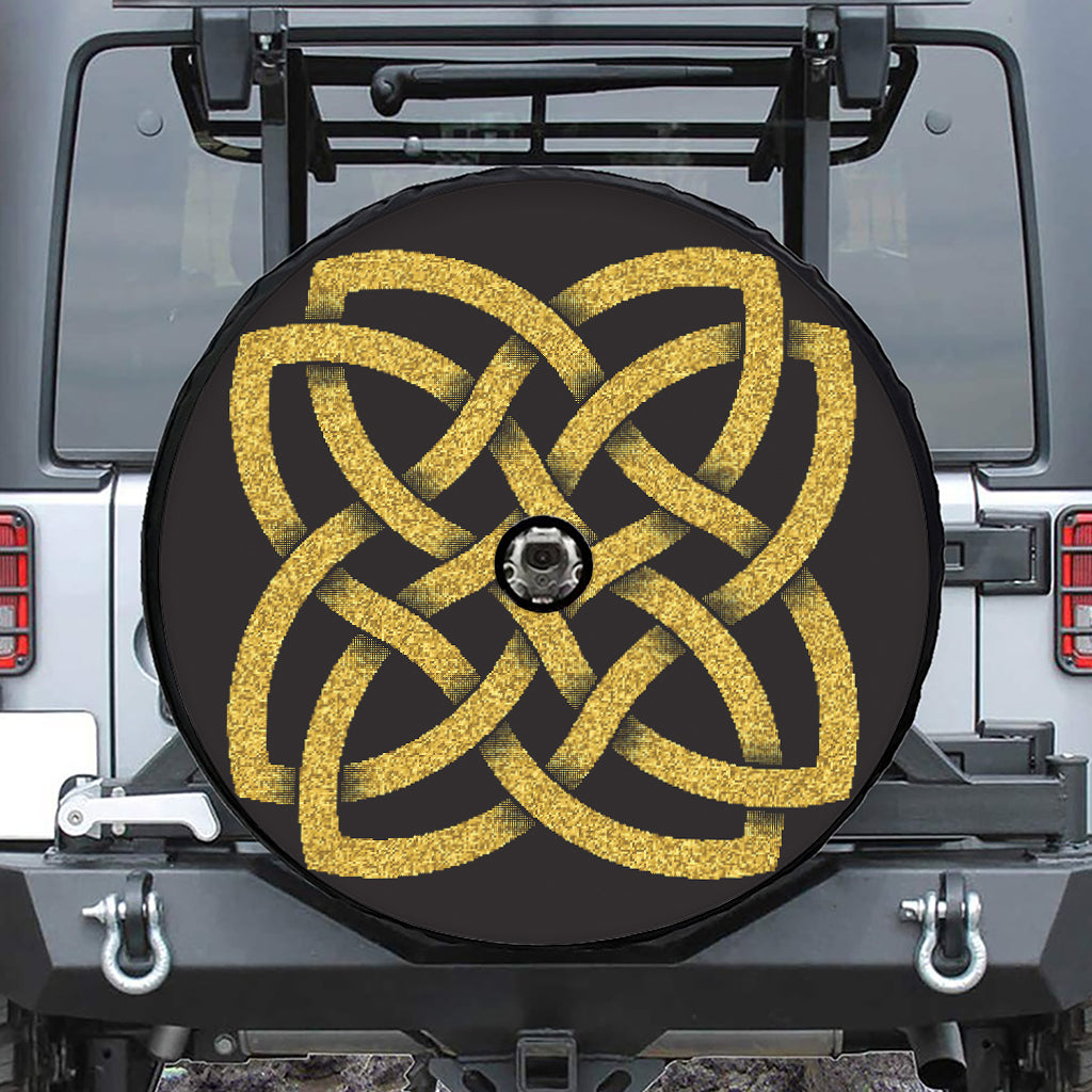 Gold Celtic Knot Symbol Print Tire Cover With Camera Hole