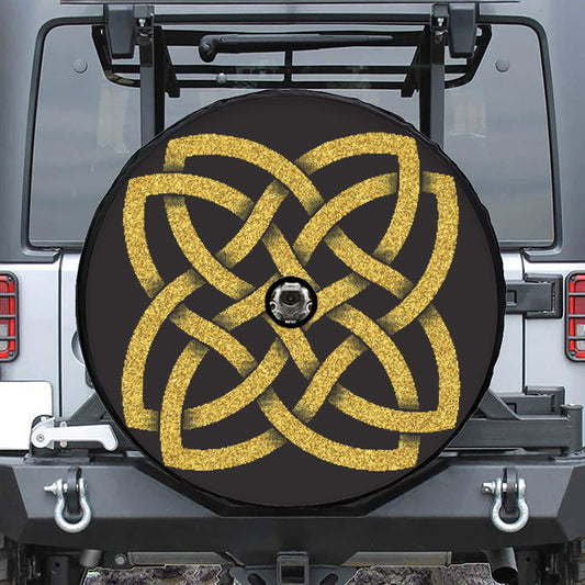 Gold Celtic Knot Symbol Print Tire Cover With Camera Hole