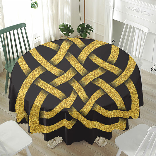 Gold Celtic Knot Symbol Print Waterproof Round Tablecloth