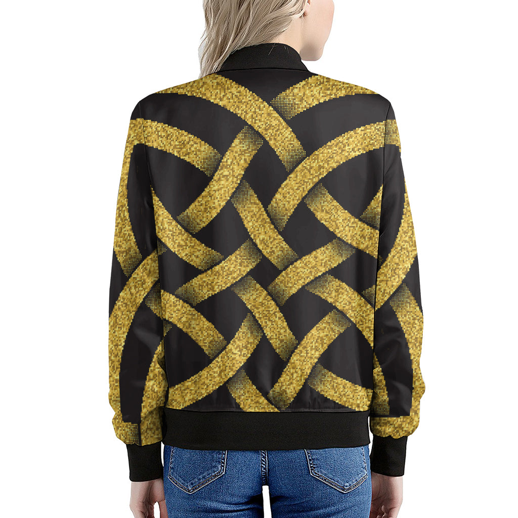 Gold Celtic Knot Symbol Print Women's Bomber Jacket