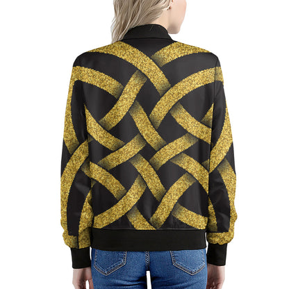 Gold Celtic Knot Symbol Print Women's Bomber Jacket