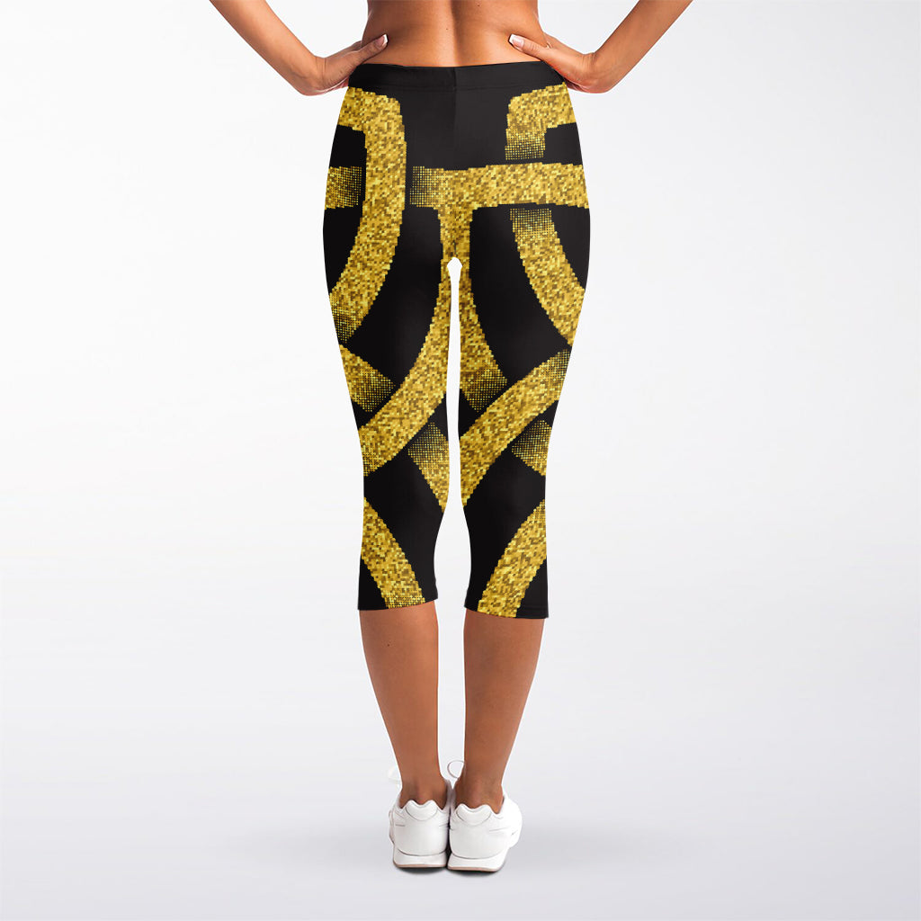 Gold Celtic Knot Symbol Print Women's Capri Leggings