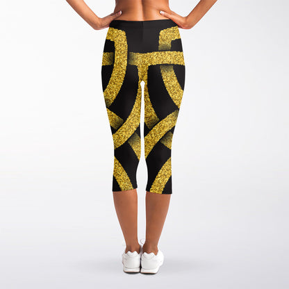 Gold Celtic Knot Symbol Print Women's Capri Leggings