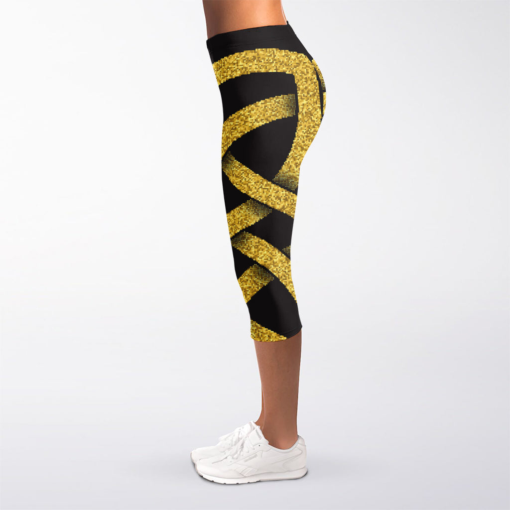 Gold Celtic Knot Symbol Print Women's Capri Leggings