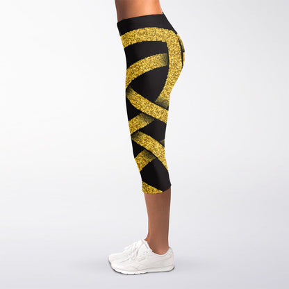 Gold Celtic Knot Symbol Print Women's Capri Leggings