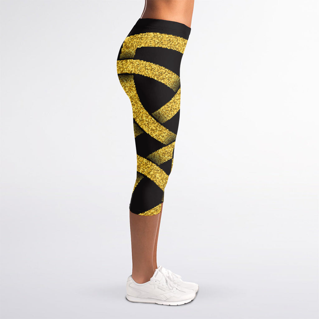 Gold Celtic Knot Symbol Print Women's Capri Leggings
