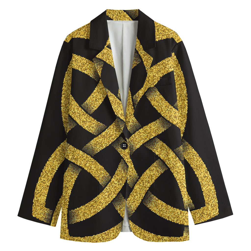 Gold Celtic Knot Symbol Print Women's Cotton Blazer