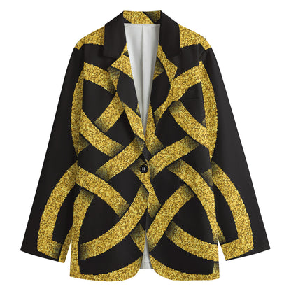 Gold Celtic Knot Symbol Print Women's Cotton Blazer
