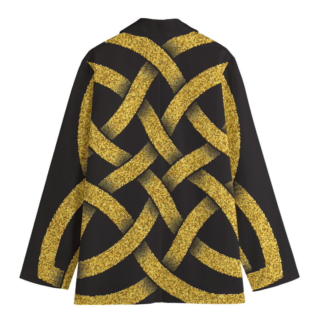 Gold Celtic Knot Symbol Print Women's Cotton Blazer