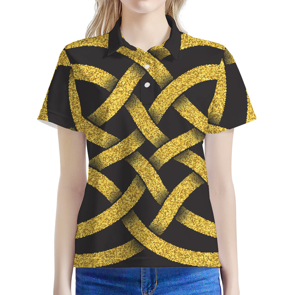 Gold Celtic Knot Symbol Print Women's Polo Shirt