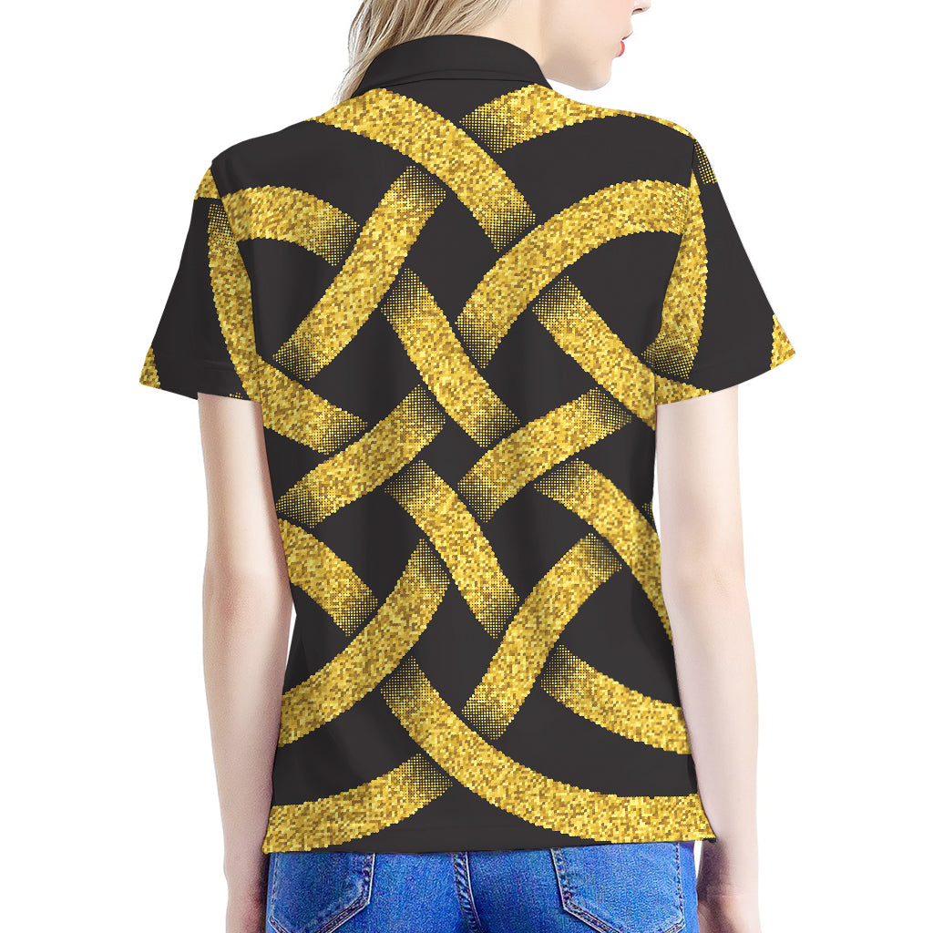 Gold Celtic Knot Symbol Print Women's Polo Shirt