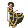Gold Celtic Knot Symbol Print Sleeveless Knee Length Dress