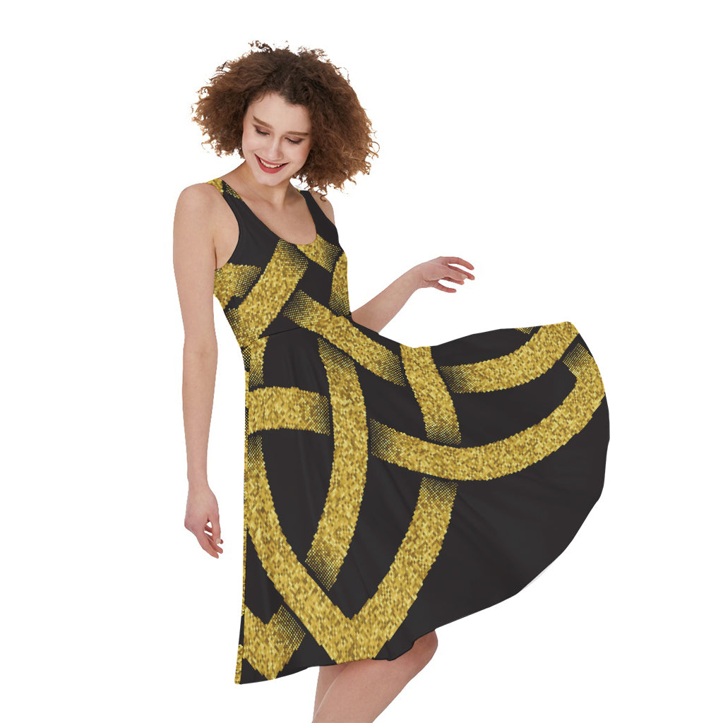 Gold Celtic Knot Symbol Print Women's Sleeveless Dress