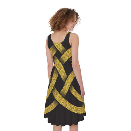 Gold Celtic Knot Symbol Print Women's Sleeveless Dress