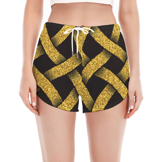 Gold Celtic Knot Symbol Print Women's Split Running Shorts