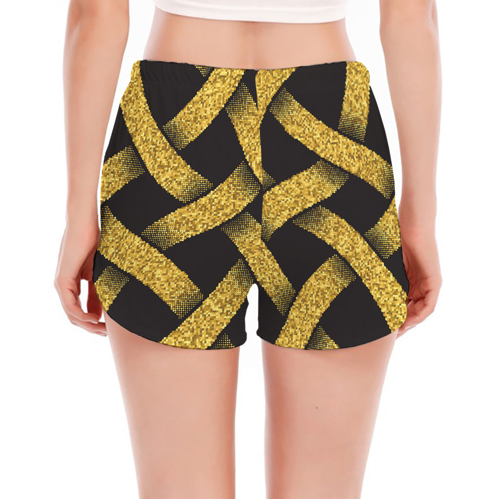 Gold Celtic Knot Symbol Print Women's Split Running Shorts