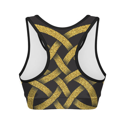 Gold Celtic Knot Symbol Print Women's Sports Bra