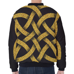 Gold Celtic Knot Symbol Print Zip Sleeve Bomber Jacket