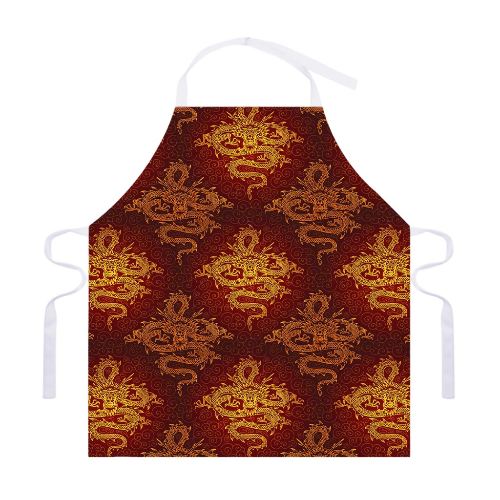 Gold Chinese Dragon Pattern Print Adjustable Apron