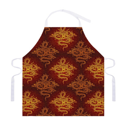 Gold Chinese Dragon Pattern Print Adjustable Apron