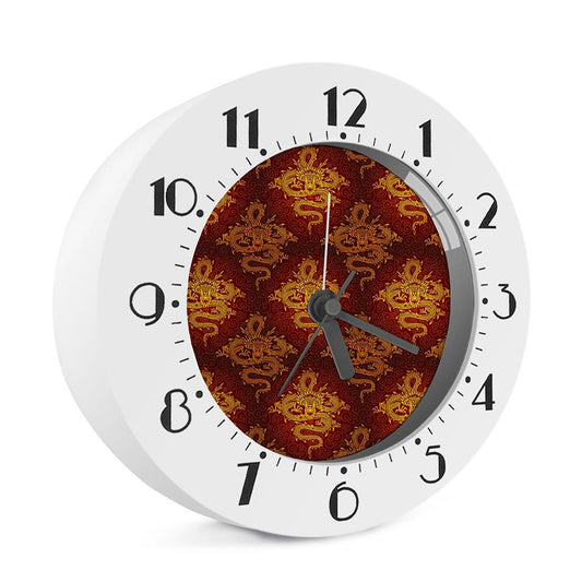 Gold Chinese Dragon Pattern Print Alarm Clock