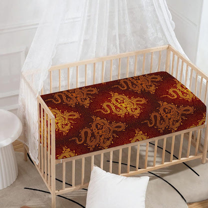 Gold Chinese Dragon Pattern Print Baby Crib Sheet