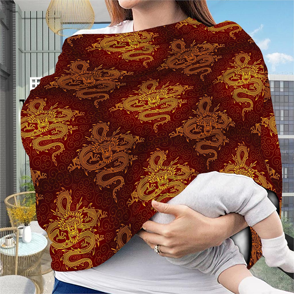 Gold Chinese Dragon Pattern Print Baby Seat Cover