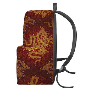 Gold Chinese Dragon Pattern Print Backpack